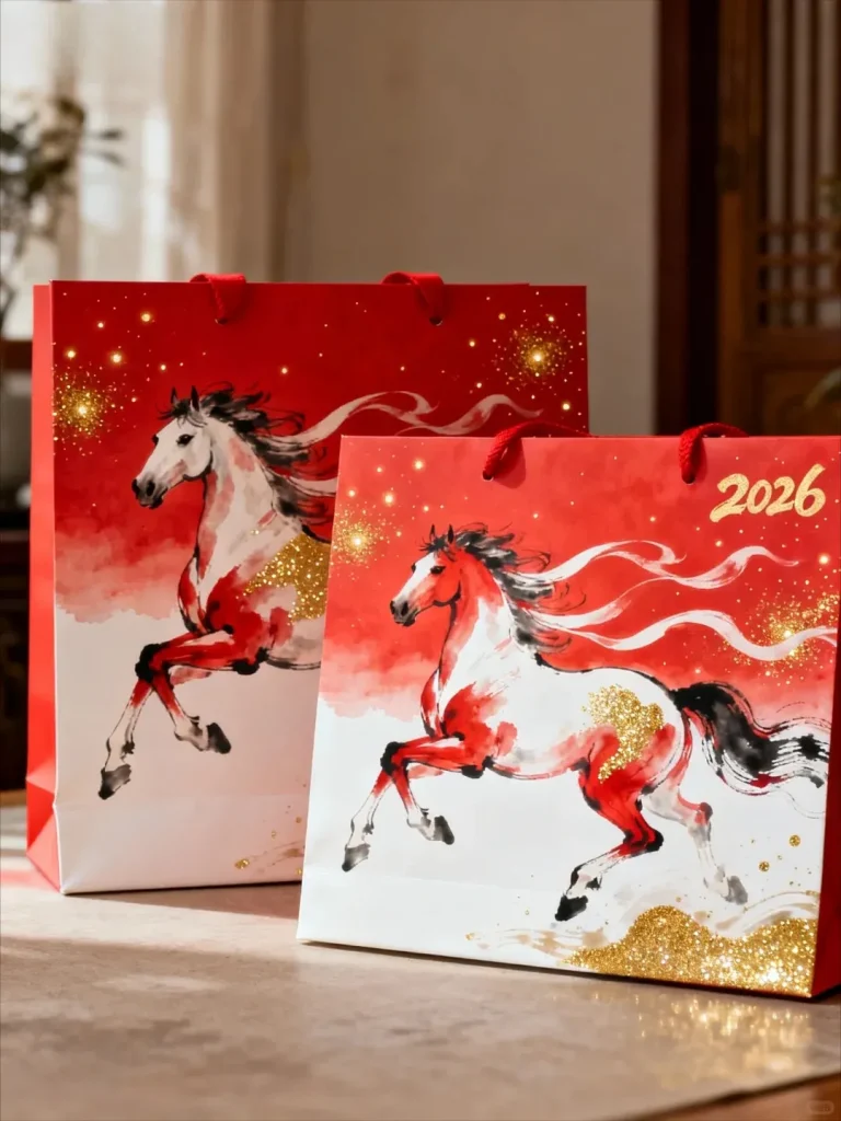 Túi giấy Tết 2026 đơn giản, nổi bật cho các cửa hàng